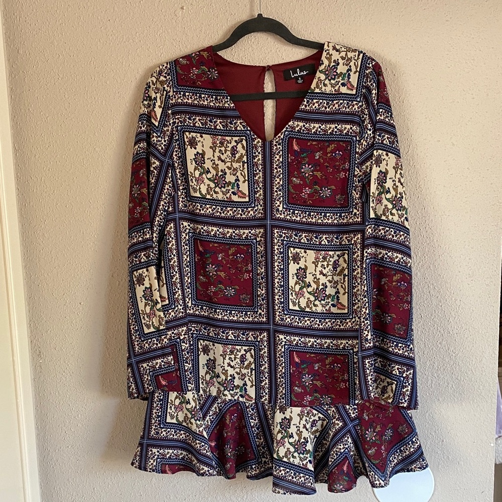Lulu's Patchwork Dress - Burgundy and Navy